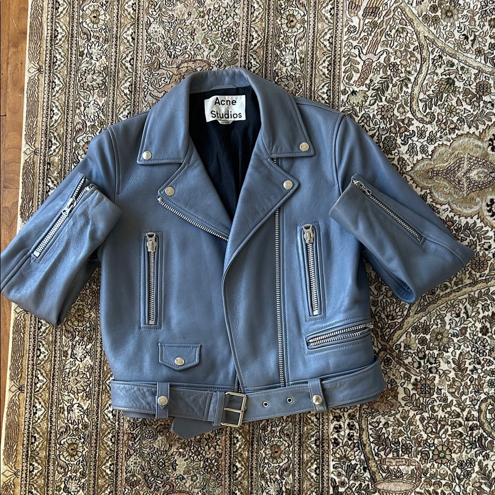 Acne Studios blue/ Gray Leather Jacket sz M / French 38